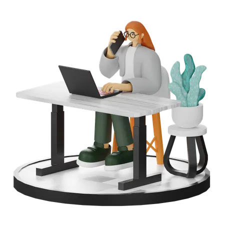 Frau spricht am Telefon  3D Illustration