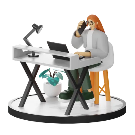 Frau spricht am Telefon  3D Illustration