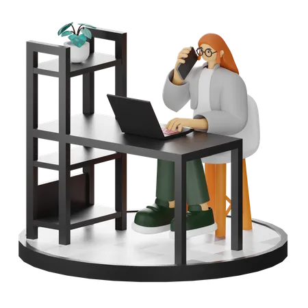 Frau spricht am Telefon  3D Illustration