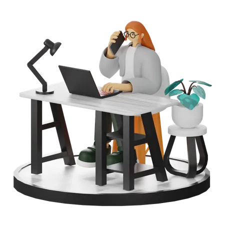 Frau spricht am Telefon  3D Illustration