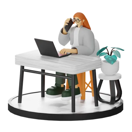 Frau spricht am Telefon  3D Illustration