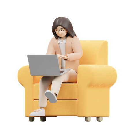 Frau tippt am Laptop  3D Illustration