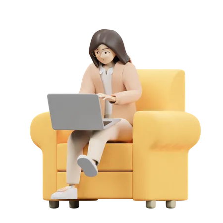 Frau tippt am Laptop  3D Illustration