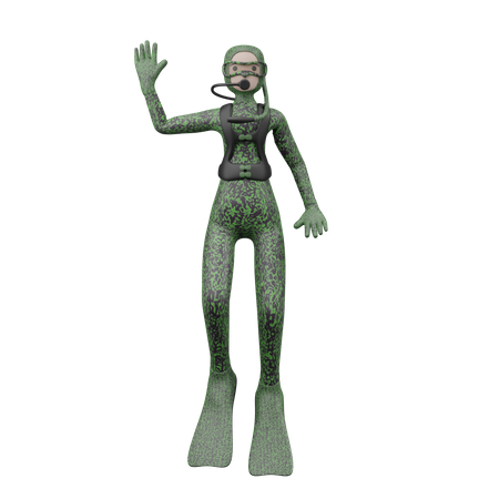 Frau winkt mit der Hand beim Tauchen  3D Illustration