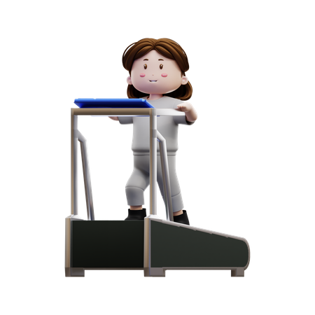 Frau Workout läuft auf einem Laufband  3D Illustration