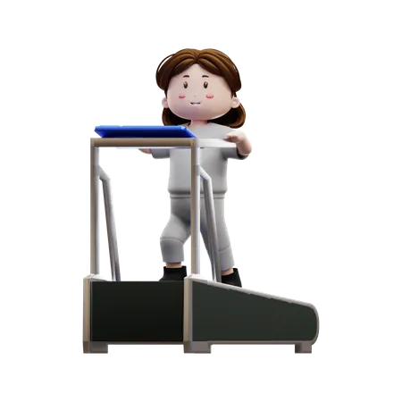 Frau Workout läuft auf einem Laufband  3D Illustration