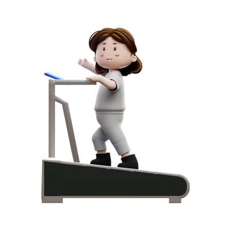 Frau Workout läuft auf einem Laufband  3D Illustration