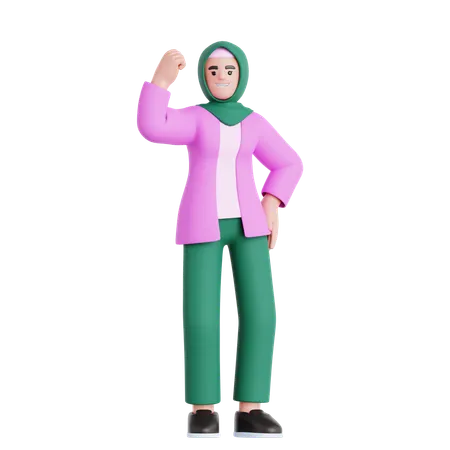 Frau zeigt Armmuskel  3D Illustration