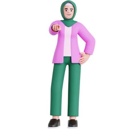 Frau zeigt auf dich  3D Illustration