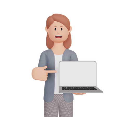 Frau zeigt Laptop-Bildschirm  3D Illustration