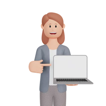 Frau zeigt Laptop-Bildschirm  3D Illustration