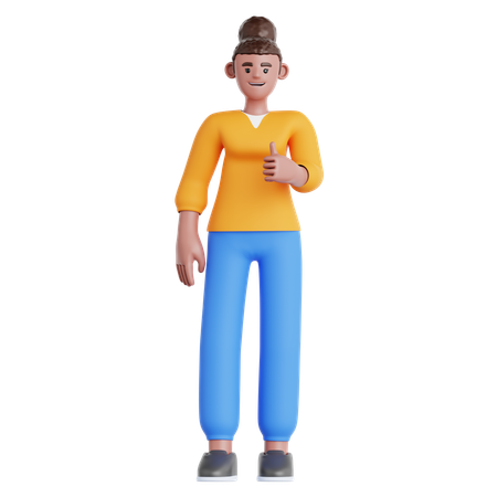 Frau zeigt Daumen hoch  3D Illustration