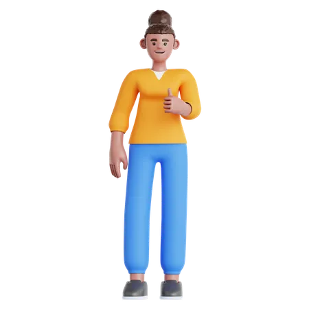 Frau zeigt Daumen hoch  3D Illustration