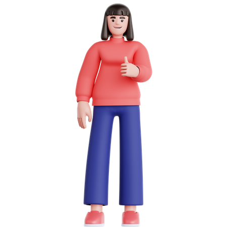 Frau zeigt Daumen hoch  3D Illustration