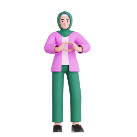 Frau zeigt eine Herzform  3D Illustration