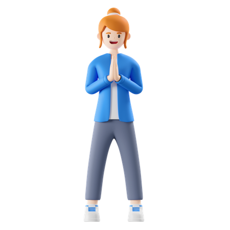 Frau zeigt Namaste-Geste  3D Illustration