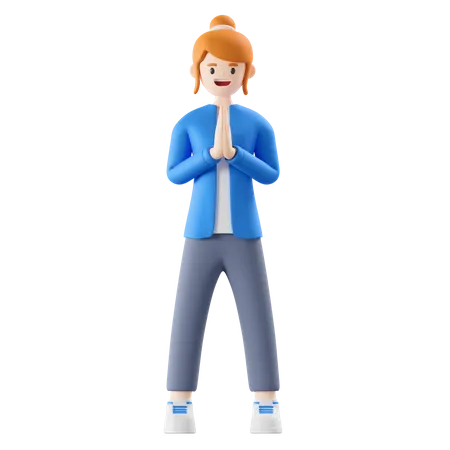 Frau zeigt Namaste-Geste  3D Illustration