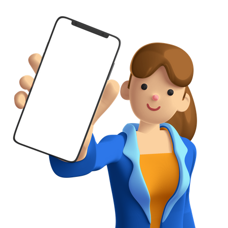 Frau zeigt Smartphone  3D Illustration