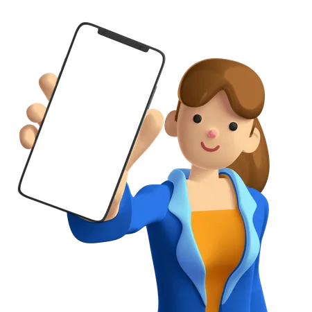 Frau zeigt Smartphone  3D Illustration