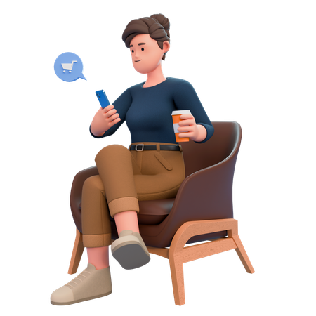 Frau beim Einkaufen am Telefon  3D Illustration