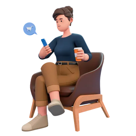 Frau beim Einkaufen am Telefon  3D Illustration