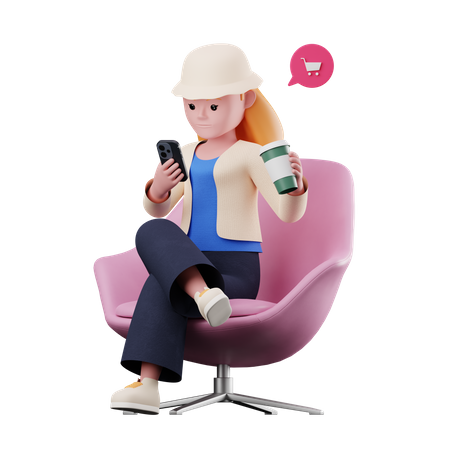 Frau beim Einkaufen am Telefon  3D Illustration