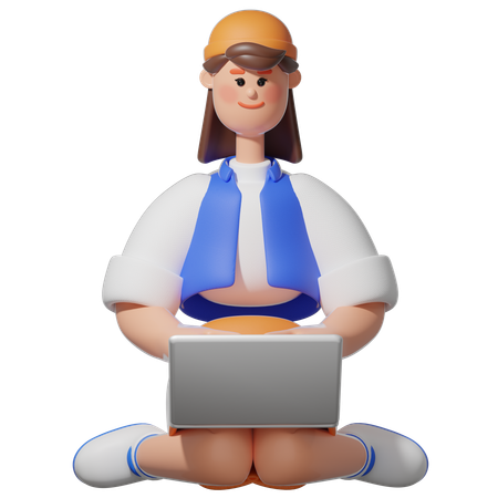 Frauen tippen auf Laptop  3D Illustration