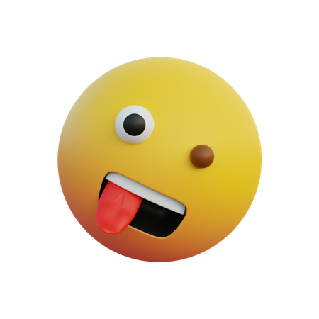 Freak crazy face emoticon sticking out tongue while rolling 3D Illustration