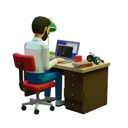 Freelance programmer working at the computer  3D Illustration