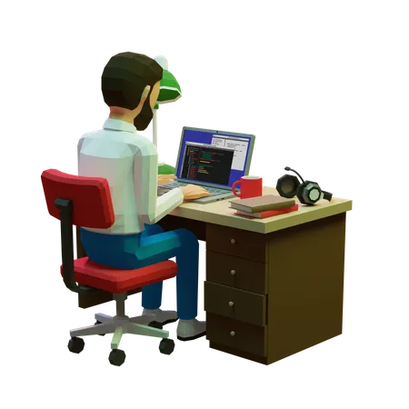 Freelance programmer working at the computer  3D Illustration