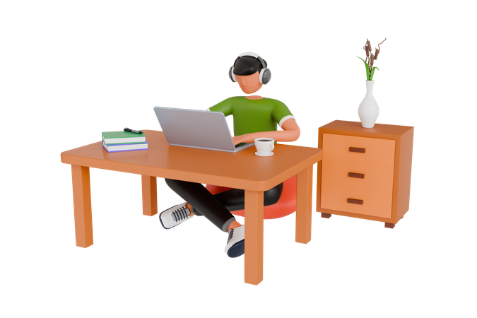 Freelance travaillant à domicile  3D Illustration