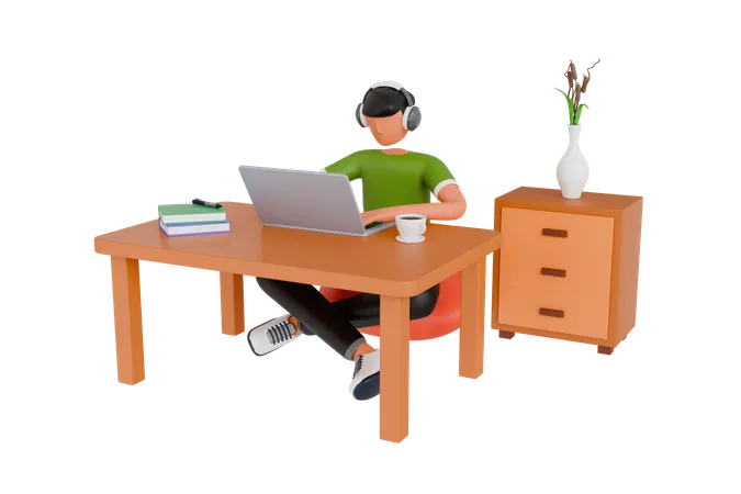 Freelance travaillant à domicile  3D Illustration