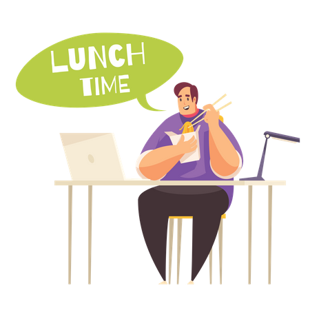 Freelancer eating in lunch 3D Illustration