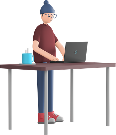 Autónomo trabajando en una computadora portátil  3D Illustration