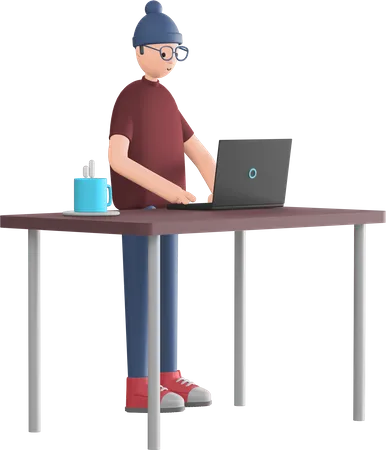 Autónomo trabajando en una computadora portátil  3D Illustration