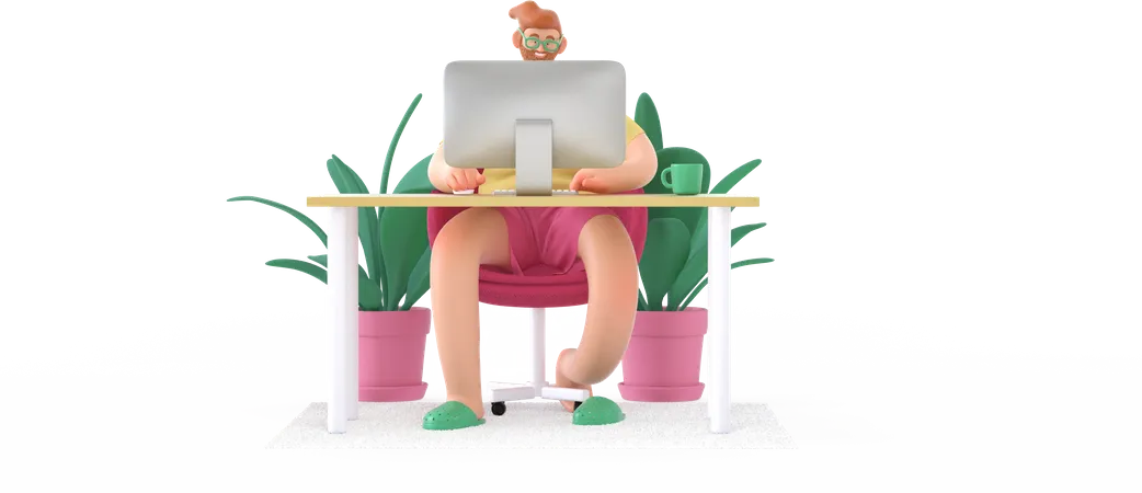 Freelancer trabalhando em casa  3D Illustration