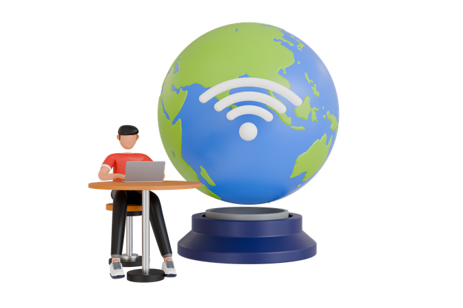 Freelancer usa Wifi para Internet  3D Illustration