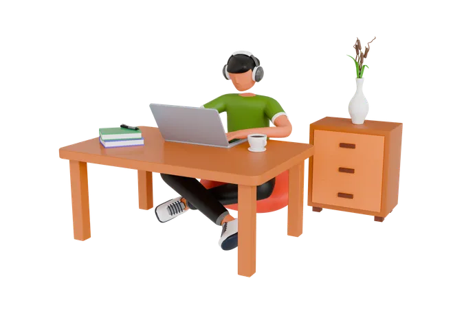Freelancer Working From Home 3 D Illustration Freelancer Working While Sitting At Home 3 D Illustration 3D Illustration