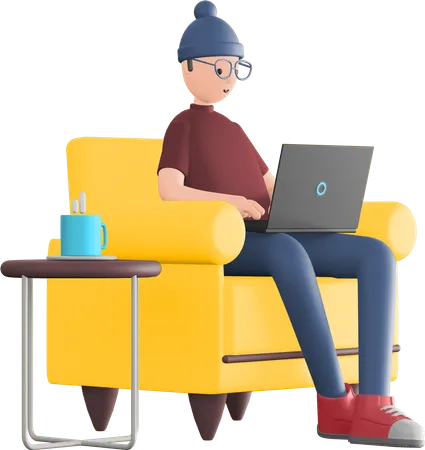 Freelancer working from home  3D Illustration