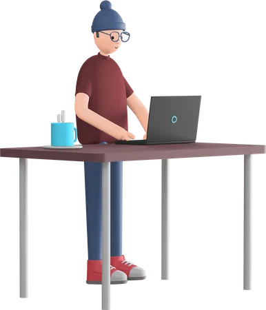 Freelancer working on laptop  3D Illustration