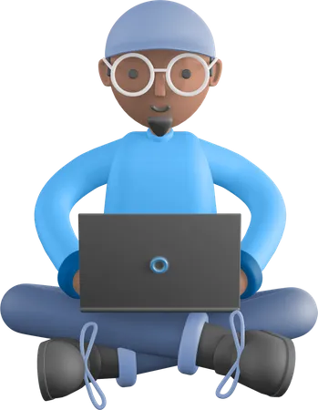 Freelancer working on laptop  3D Illustration