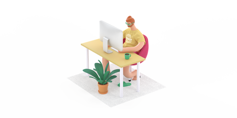 Freelancer working on laptop  3D Illustration