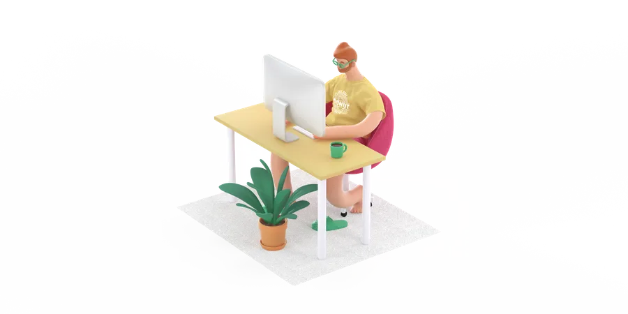 Freelancer working on laptop  3D Illustration