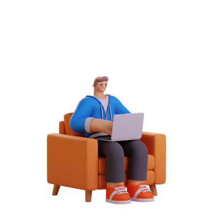 Freelancer working on laptop  3D Illustration