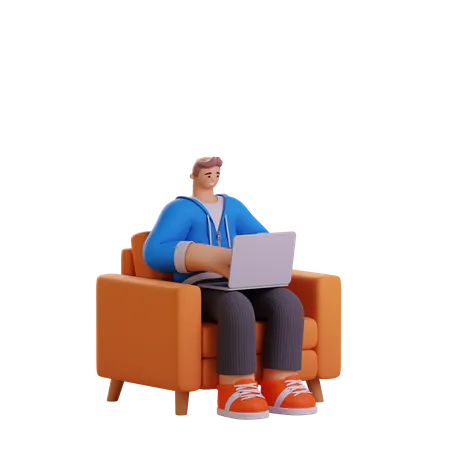 Freelancer working on laptop  3D Illustration