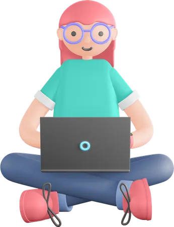 Freelancer working on laptop  3D Illustration