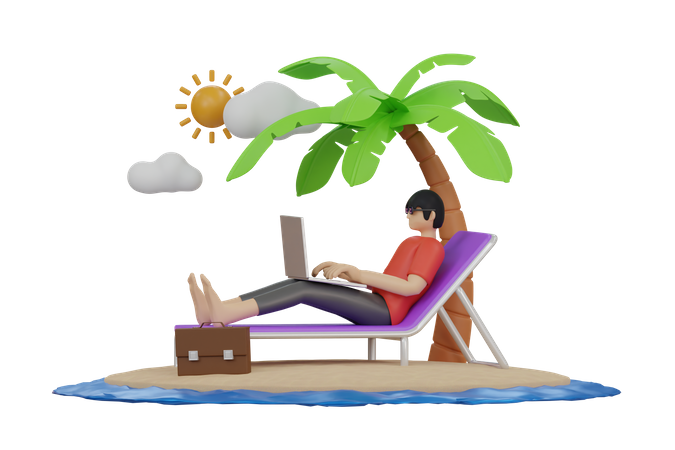 Freelancer working on the beach  3D Icon