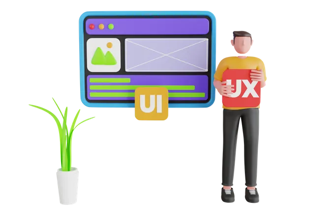 3 D Webdesigner Programmierer Oder Freiberufler Arbeiten An Der Benutzerfreundlichkeit Von Web Und UI Anwendungen UI Und UX Designer Erstellen Funktionales Web Interface Design Fur Websites 3D Illustration