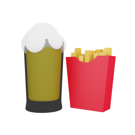 French Fries And Beer  3D Icon