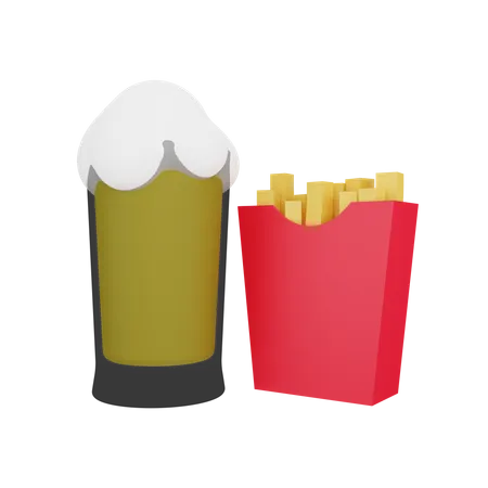 French Fries And Beer  3D Icon